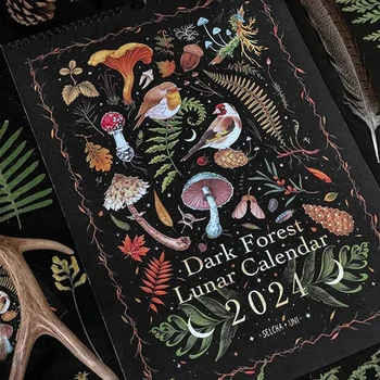 1 шт. Лунный календарь темного леса на 2024 год содержит 12 оригинальных иллюстраций, нарисованных в течение года