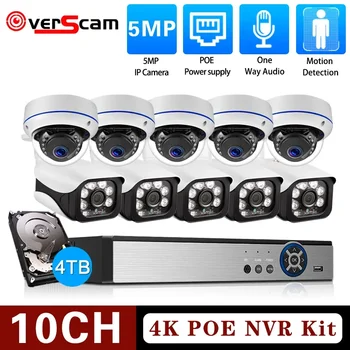 10CH 4K POE NVR Система аудиокамер безопасности Наружная внутренняя домашняя HD 5-мегапиксельная IP-камера Комплект видеонаблюдения 8CH CCTV POE NVR Комплекты