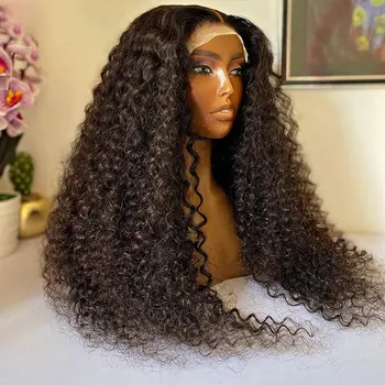 180% плотность синтетических волос кружева спереди парик свободный извращенный кудрявый высококачественный термостойкий волокно предварительно выщипанные парики для черных женщин