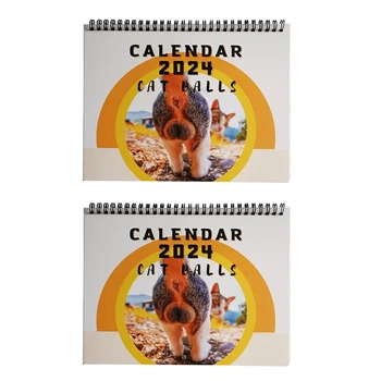 2PCS Настенный календарь на 2024 год Набор календаря на 2024 год Январь 2024 г. - декабрь 2024 г., календарь на 2024 г. Календарь Cats Butthole 9,8X7,7 дюйма