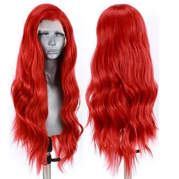 Bombshell Fire Red Loose Wave Synthetic 13X4 Lace Front Wigs Бесклеевые высококачественные термостойкие волокна для женщин, чтобы носить парики