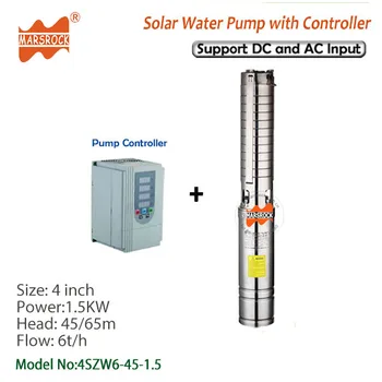 DC переменного тока двойного назначения 2 л.с. солнечный водяной насос для глубокой скважины с преобразователем частоты, расход 6 т/ч напор 45 м для домашнего использования, сельскохозяйственного орошения