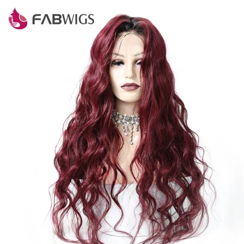 Fabwigs 1B/99J Полное кружево Парики из натуральных волос Омбре Волосы Предварительно выщипанные бразильские парики из человеческих волос Remy с детскими волосами