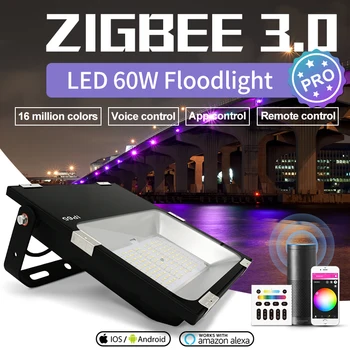 GLEDOPTO Zigbee 3.0 Умный садовый прожектор LED 60 Вт Pro Waterpoof IP65 Работа с SmartThings Tuya APP Голосовой радиочастотный пульт дистанционного управления