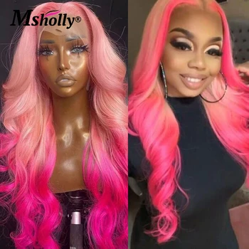 Highlight Ombre Розовый кружевной передний парик из натуральных волос Цветной кружевной парик с глубокой волной спереди прозрачный парик из натуральных волос 13x4 для черных женщин
