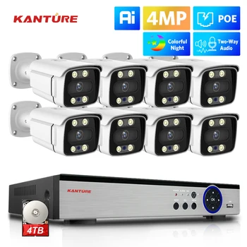 KANTURE 8CH 4K CCTV POE NVR 4MP Ai Human Detect Двухсторонняя аудио Цветная ночная система видеонаблюдения Наружное видеонаблюдение Комплект