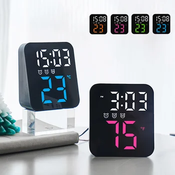 LED USB Цифровой будильник Настенные часы Дисплей температуры Регулируемый ночной фонарь