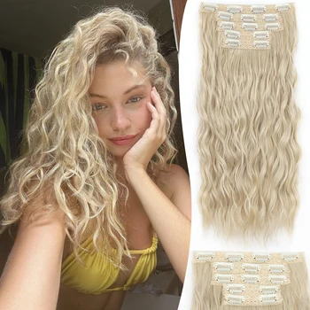 MONIXI HAIR Синтетическая заколка для наращивания волос Густые длинные волны русалки Наращивание волос Мягкие шиньоны