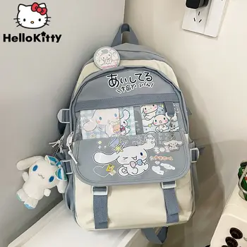 Sanrio Япония Cinnamoroll Печать Студенты Мультфильм Школьная сумка Новая корейская мода Большая емкость для девочек Рюкзак Сладкая Милая Сумка через плечо
