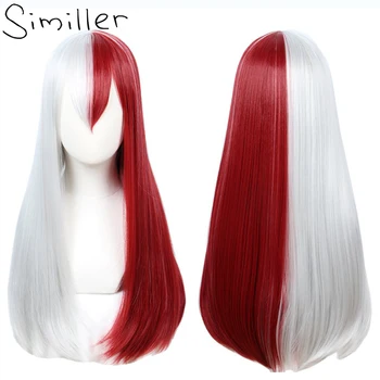 Similler Синтетические аниме косплей парики для женщин длинные термостойкие прямые волосы белый красный парик с челкой