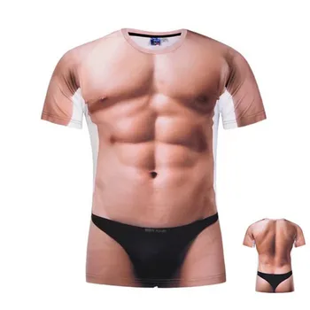  Summer New Hunk Trend Футболка с 3D-принтом Сексуальный мышечный узор Высококачественная рубашка с круглым вырезом и коротким рукавом Большой размер Удобная рубашка