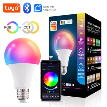 Tuya E27 Светодиодные лампочки Bluetooth Smart Bulb 15 Вт Изменение цвета Светодиодная лампа RGB с регулируемой яркостью 85-265 В Smart Life App Control