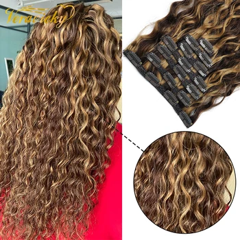 Veravicky 140G 160G 10P One Set Piano Color Natural Curly Clip In Extensions Machine Made Remy Человеческие волосы Головка Зажимы