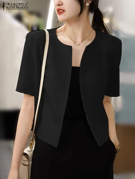 ZANZEA Стильная летняя блузка Женский шикарный офисный блейзер Корейская рубашка с коротким рукавом Пальто Женская элегантная верхняя одежда Причинно-следственные куртки