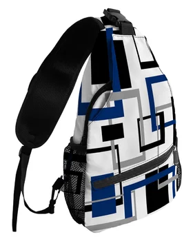 Абстрактные геометрические квадраты Черно-синие нагрудные сумки для женщин и мужчин Водонепроницаемые сумки-мессенджеры Дорожные спортивные сумки через плечо
