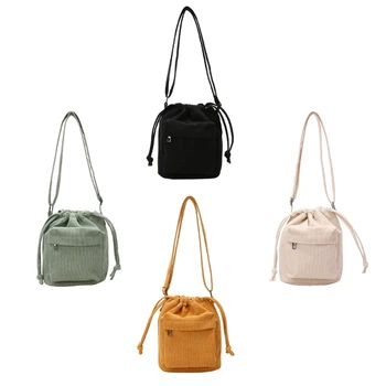 Вельветовая сумка-ведро Универсальная минималистичная сумка через плечо для женщин Модная дорожная сумка для девочек Сумка для отдыха на шнурке