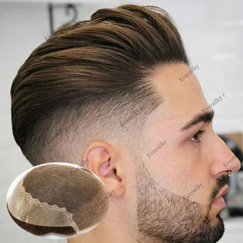 Дышащий кружевной парик Q6 Мужчины Европа Мужские волосы из натуральных волос Парик Швейцарский кружевной передний парик с системой замены полиуретана Натуральный мужской парик