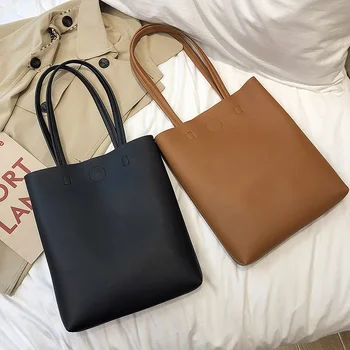Женская модная сумка через плечо Дизайнерские сумки большой емкости Однотонная сумка-шопер PU Leather Женская повседневная сумка для покупок