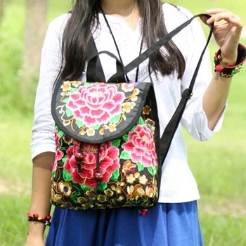 Женский цветочный вышитый рюкзак Летние путешествия Рюкзак через плечо Подарок Цветочный рюкзак Рюкзак Bohemian