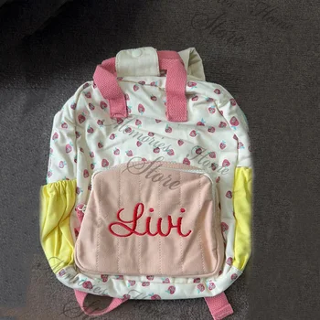 Индивидуальная холщовая клубничная сумочка Детский рюкзак Персонализированное имя Девочки Школьная сумка Исходящие путешествия Закуски Рюкзаки