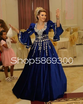 Королевский синий албанский традиционный выпускной вечер платья пятна кружева аппликация фея с длинным рукавом арабский кафтан вечерний наряд платье