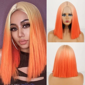 Короткий блондин оранжевый градиентный парик синтетический парик Женский прямой средний секционный 14-дюймовый косплей естественно подходит для ежедневных вечеринок