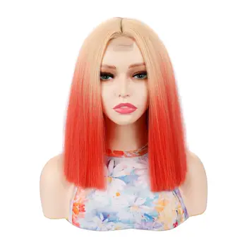 Маленький передний кружевной парик светло-коричневый градиентный оранжевый парик с короткими волосами парик со средним пробором парик с волнами