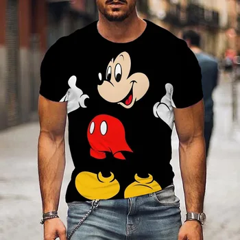 Микки Маус Мужская футболка Disney Cartoon TShirts Мужская летняя футболка с коротким рукавом Пара Симпатичные забавные топы Футболка