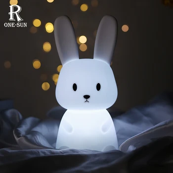 Мультяшный кролик Силиконовый светильник Светодиодный ночник USB Перезаряжаемый многоцветный фонарь Украшение дома для детей Праздничный подарок