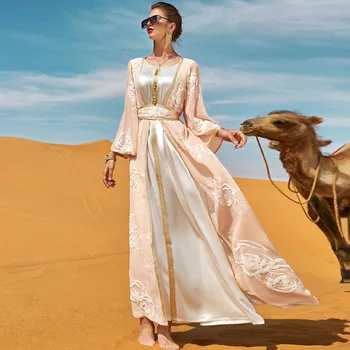Мусульманские абайи для женщин Легкая роскошная Дубай Индийское платье Мода Комплект из двух частей Платье с вышивкой Длинное мусульманское марокканское платье