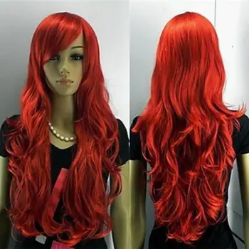 Очаровательный красный длинный кудрявый синтетический парик для женщин Волосы Косплей Вечеринка Парик