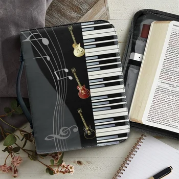 Печать по требованию Женская церковная сумка для Библии Элегантная музыкальная пианино Дизайн Сумки для хранения Библии Кожаные сумки Ручка на молнии Молитва