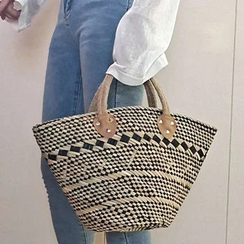 Плетеная сумка-корзина из плетеной соломы Женские сумки Дизайнерские большие сумки через плечо из ротанга для женщин 2022 Bohemian Travel Beach Bag Tote