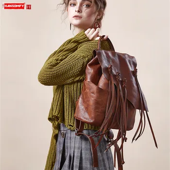 Ретро повседневный рюкзак из воловьей кожи, женская сумка, женский дорожный рюкзак большой емкости, женские оригинальные школьные рюкзаки, 2020 новый