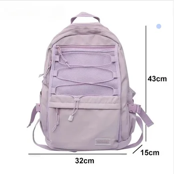 Рюкзак для женщин 2024 Новый однотонный унисекс многокарманный ноутбук школьная сумка для подростков и девочек