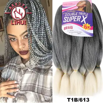 Синтетические волосы Ombre Jumbo Плетение 400 г 24 дюйма предварительно растянутые волосы для Yaki Box Braids Волосы 6pcs/Lot Llhui