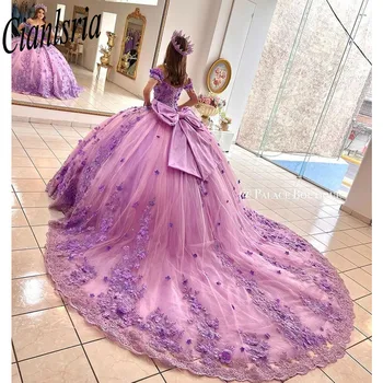 Сиреневые платья Quinceanera Бальное платье для сладких девочек 3D Цветы Vestidos De XV Años Beads День рождения Выпускное платье на заказ