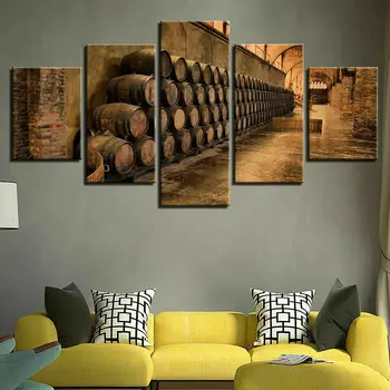 Холст в раме 5 шт. винный погреб винные бочки винтажные настенные художественные плакаты картина картина домашний декор для украшения гостиной
