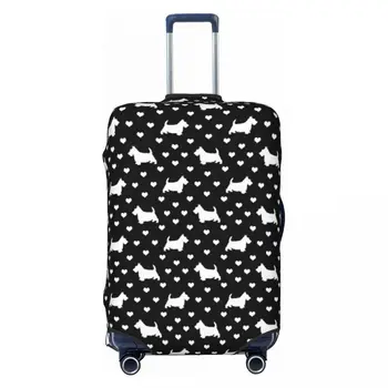  Черно-белые шотландские терьеры Hearts Дорожный чехол для багажа Пыленепроницаемый чехол для чемодана Scottie Dogs Чехол Протектор подходит 18-32 дюйма