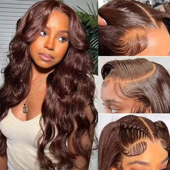 Шоколадно-коричневый кружевной передний парик Человеческие волосы предварительно выщипанные 13x4 Темно-коричневые кружевные передние парики Body Wave HD Кружева Фронтальные парики для женщин