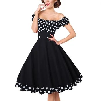 Элегантное винтажное платье Hepburn Женское черное красное платье без рукавов без рукавов А-силуэт женское платье в стиле ретро рокабилли 50-х годов в горошек