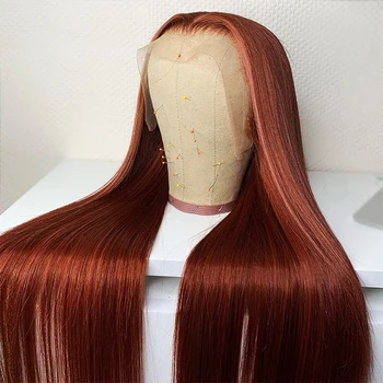 красновато-коричневый кружевной передний человеческий волос предварительно выщипанный темно-красный коричневый 13x4 кость прямой 13x6 HD кружевной фронтальный парик в продаже