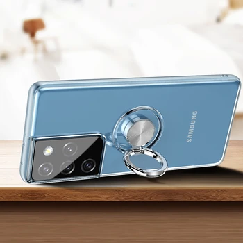  прозрачный прозрачный мягкий магнитный чехол для Samsung Galaxy S23 S22 S21 S20 Ultra Plus S10 S10E Note 9 с крышками подставки с кольцевым держателем