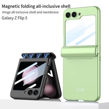  чехол для телефона Samsung Z Flip5 Магнитный шарнир Мембрана Интегрированный складной деловой защитный чехол с защитой от падений