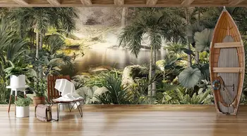 экзотические фотообои панно с водопадом в тропическом лесу, настенные обои в тропической ванной комнате, тропический пейзаж и озеро, легко удаляемые